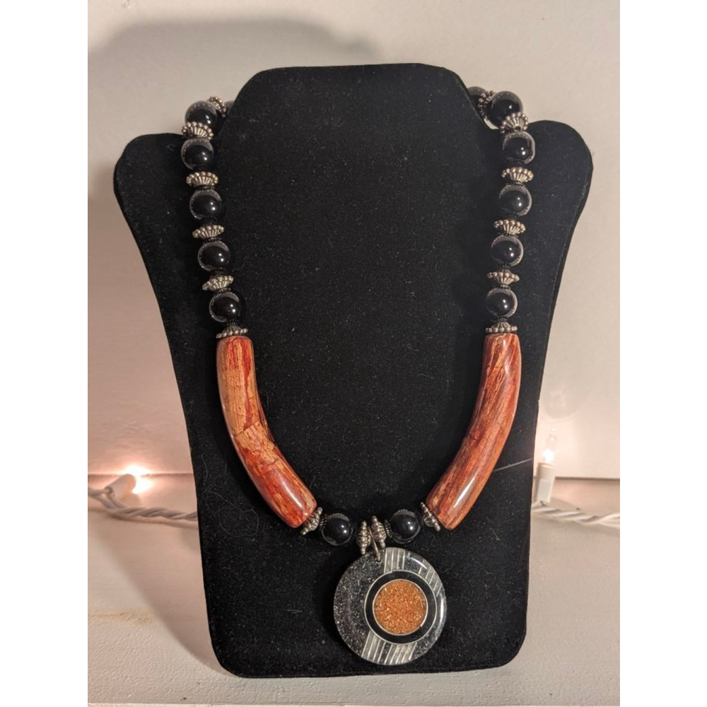 Women's Handmade Artisan Necklace, One Size, Black, Brown, Silver